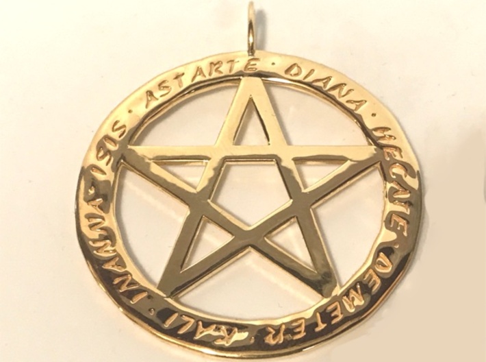 Pentacle pendant - Goddess chant 3d printed 14k gold-plated brass