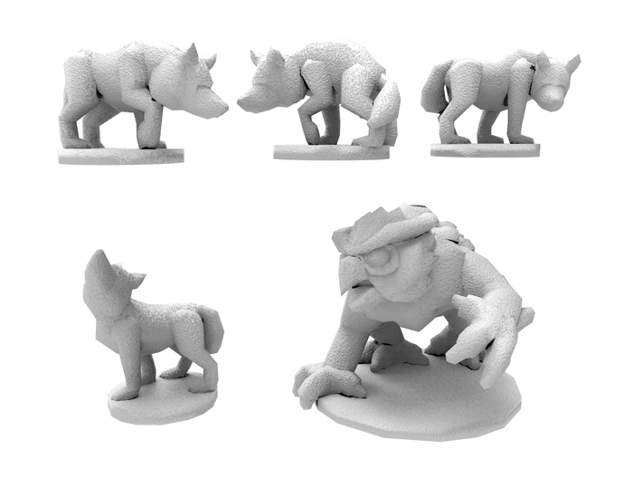 3 wolves and 1 owlbear 3d printed