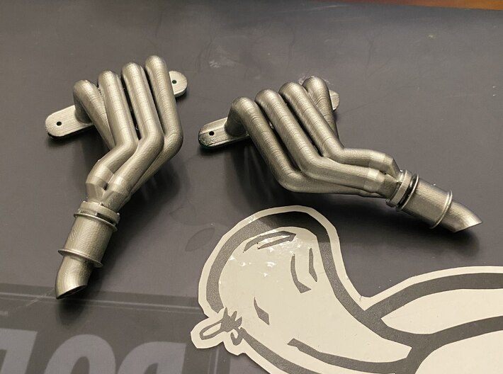 Magnaflow-style headers for Axial SMT-10 (Pair) 3d printed Painted with Alclad Chrome spray over black