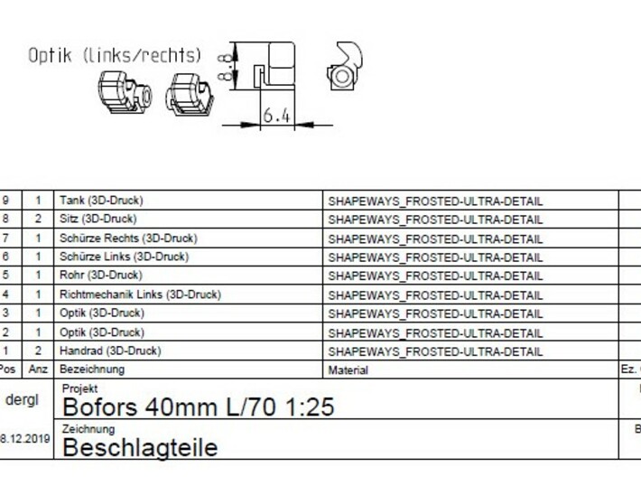 Bofors 40mm L/70 MEL Beschlagteile 1:25 3d printed 