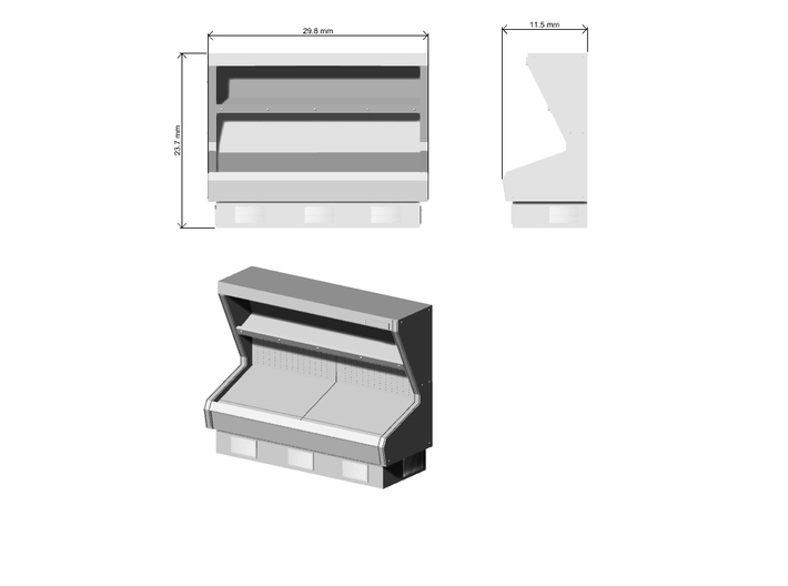 Vegetable Open Display Fridge 01. 1:87 Scale (HO) 3d printed Dimensions at 1:87 Scale (HO)