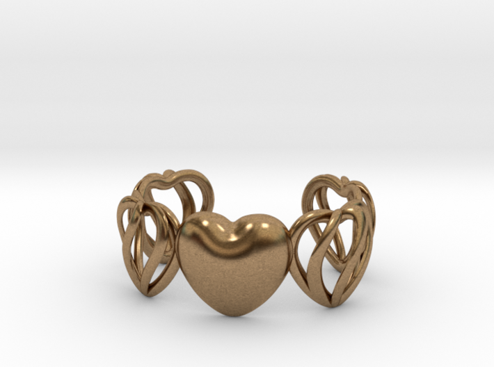 Heart Cage Bracelet (5 large Hearts, one solid) 3d printed