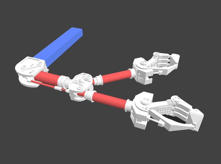 Moebius EVA Pod Arms, Version 2B 3d printed Red: metal tube/rod components, NOT included with this set. Blue: included with sets 2A and 2C. White: Included with sets 2A, 2B, and 2C