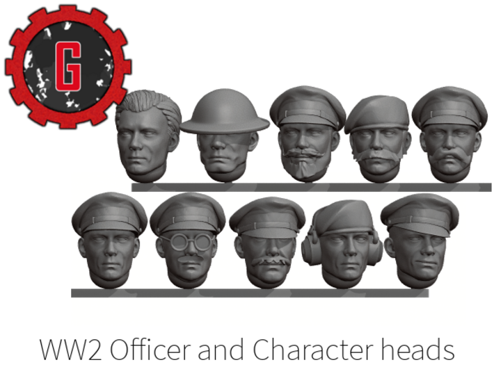 28mm heroic WW2 British Officer set (10 heads) 3d printed