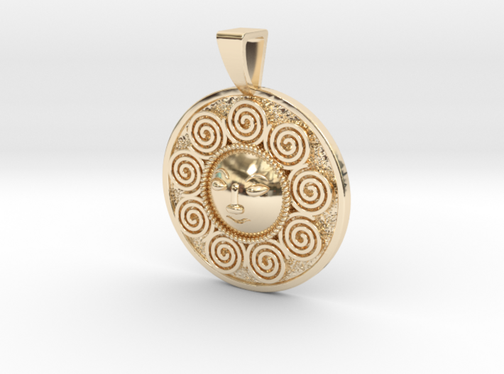 Spiral Sun Goddess Coin Pendant 3d printed