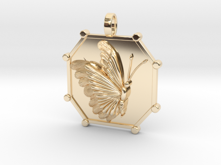 Antique Artful Butterfly on Framed Pendant 3d printed