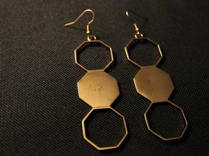 Octavia Earrings 3d printed Product shown was printed in Polished Brass.