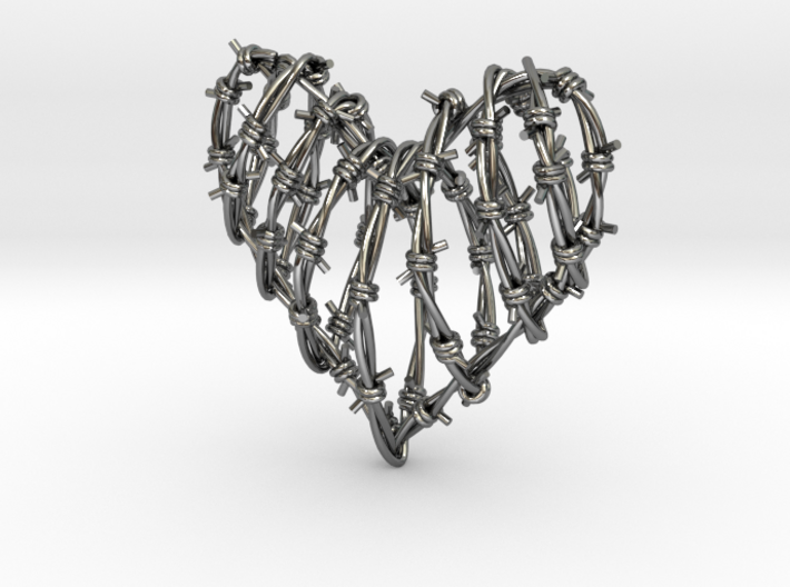 Barbed Wire Heart Cage Pendant 3d printed