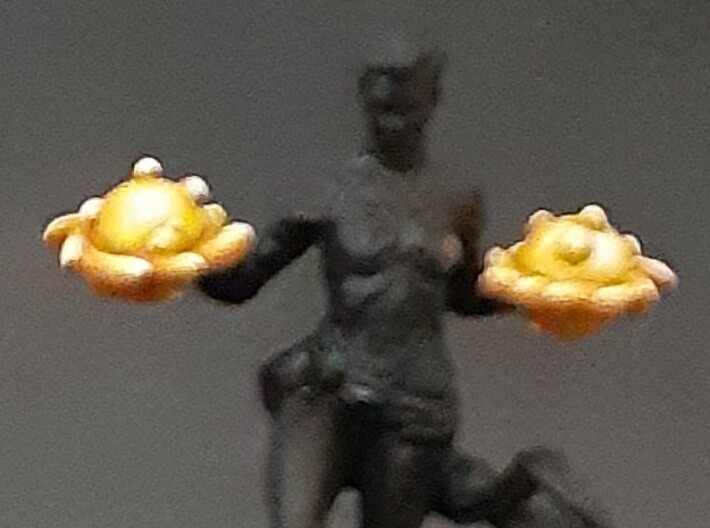 Comic style bits for Marvel: Crisis Protocol 3d printed Painted energy balls with figure for scale.  Figure not included.