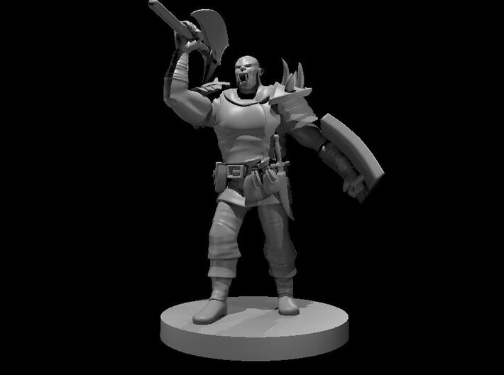 Half Orc Barbarian with Battle Axe &amp; Tower Shield 3d printed
