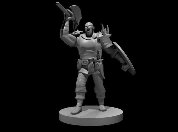 Half Orc Barbarian with Battle Axe &amp; Shield 3d printed