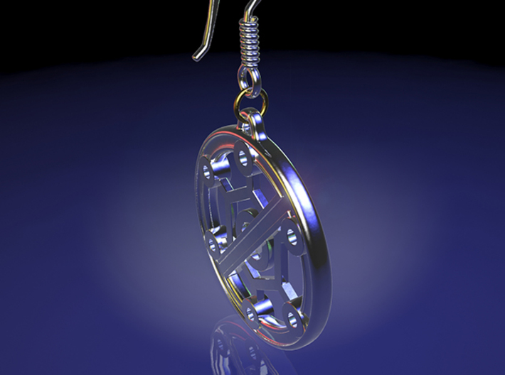 Anti-Virus Lockdown Earring ~ 36mm diameter 3d printed 3DS Max raytraced render simulating polished silver material