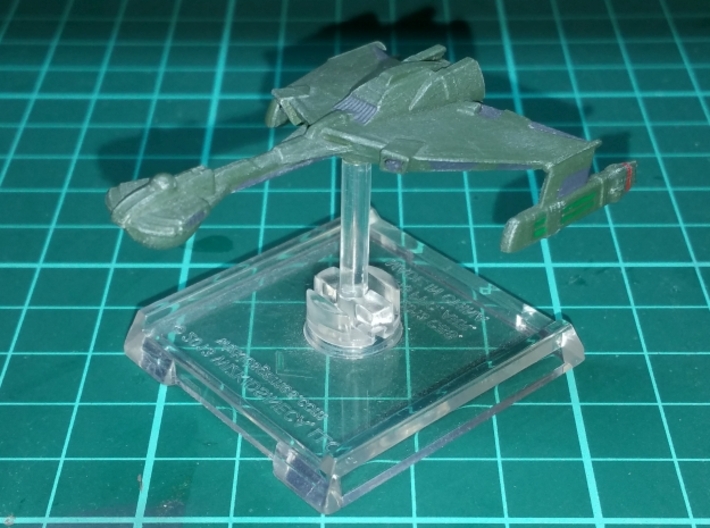 Klingon D6 1/3788 Attack Wing 3d printed 1/3400 version, Smooth Fine Detail Plastic, mounted on a small Attack Wing base