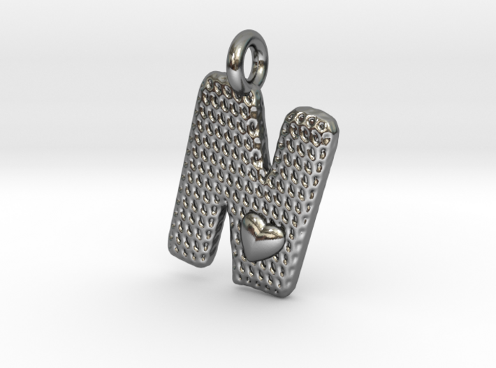 Letter Pendant with Heart - 'N' 3d printed