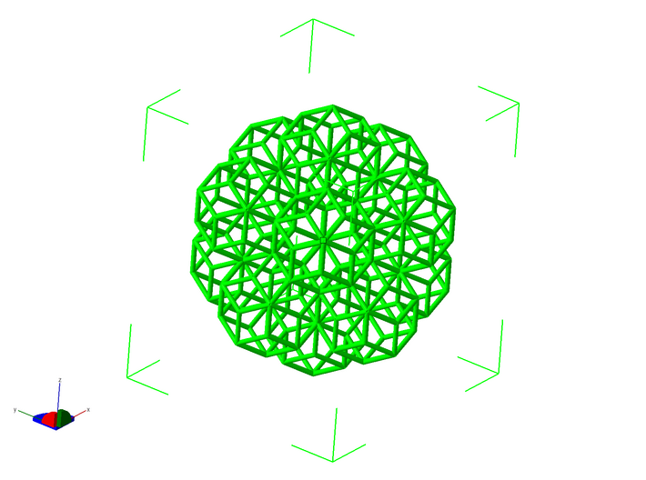 rhombic tricontahedrons, at icosahedron vertices 3d printed 
