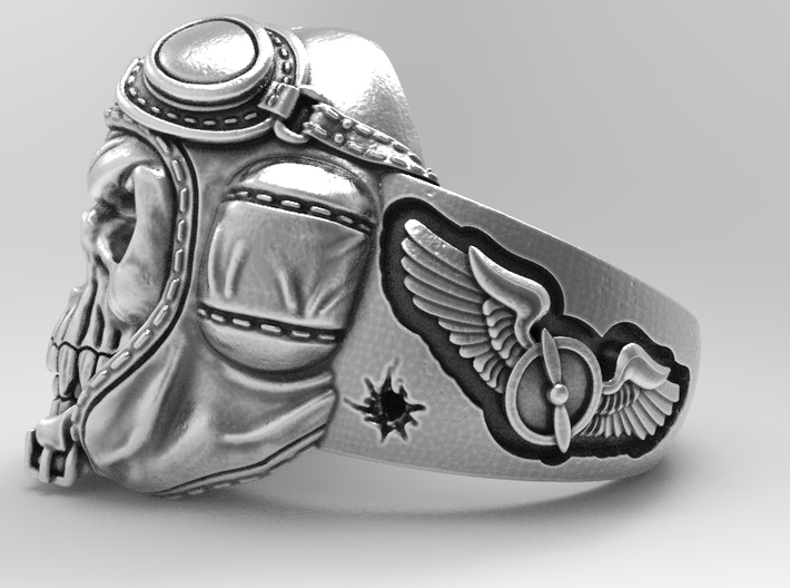 "Crazy Pilot" bikers  skull ring  size 12 3d printed 