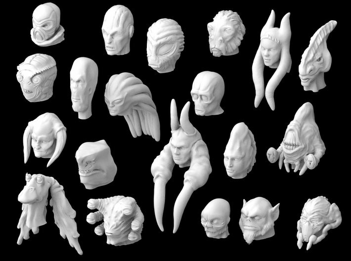 (IA) Alien Heads Set III 3d printed