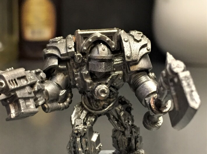 Cataphractii Iron Helmets Carapaces Warhammer 30k 3d printed Front view of a WIP Terminator converted from an old Obliterator