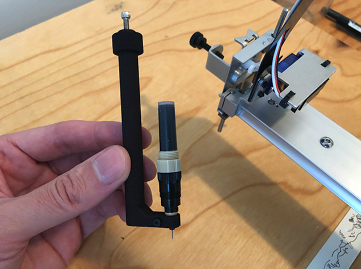 Rapidograph Pen Nib Holder and Stop (for Axidraw) 3d printed Nib holder with stop installed, which makes taking the holder on/off really easy!