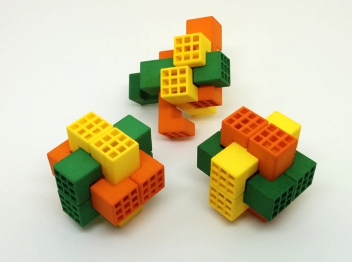 Piston Burr Puzzle 3d printed Multi-Color Set