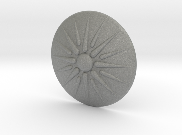 Sun of Vergina Belt Buckle, Simplified Center 3d printed Gray PA12 (front)