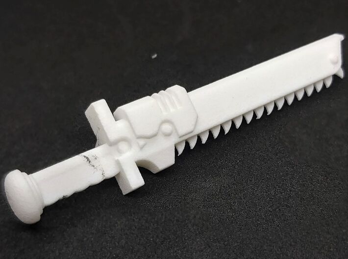 Action Figure Chainsword - Right Handed 3d printed Printed in White Natural Versatile Plastic, Left Handed version shown