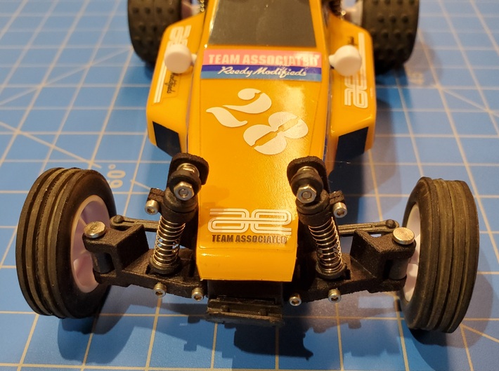 Front suspension kit w/ shocks for AE 1:28 cars 3d printed 