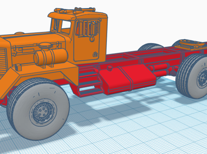 1/50th Kenworth 953 Oilfield Truck Frame 3d printed Shown with cab and wheels for reference