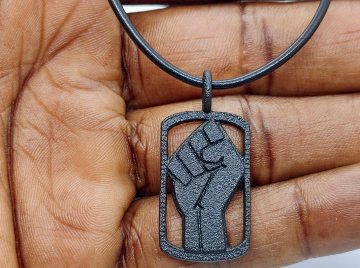 Power Dog Tag (Right Hand) 3d printed Matte Black Steel