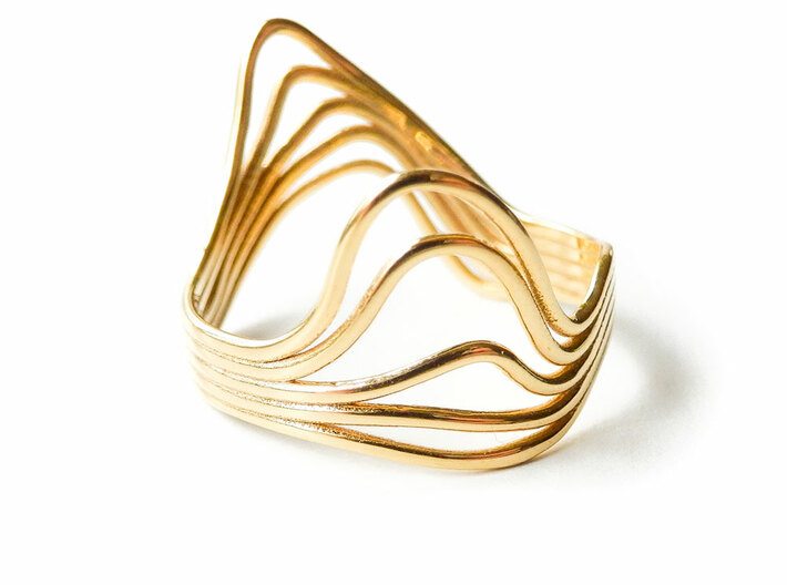 Timeline Ring - Wire Wave Ring - 19mm - US 9.125 3d printed Timeline Ring - Gold Plated Brass