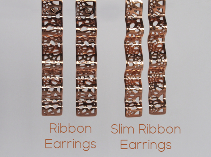 Lace Slim Ribbon Earrings 3d printed Slim ribbon versus Ribbon earrings (same length)