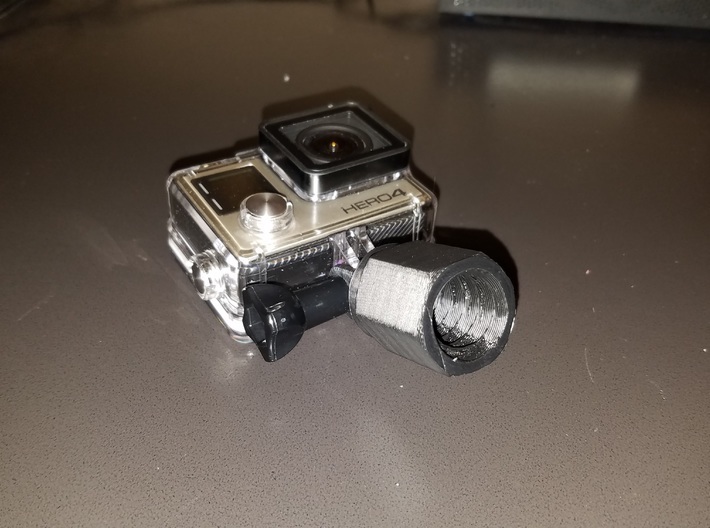 gopro poleholder with nut V3 3d printed attach to your gopro, and ready to attach to your extension pole