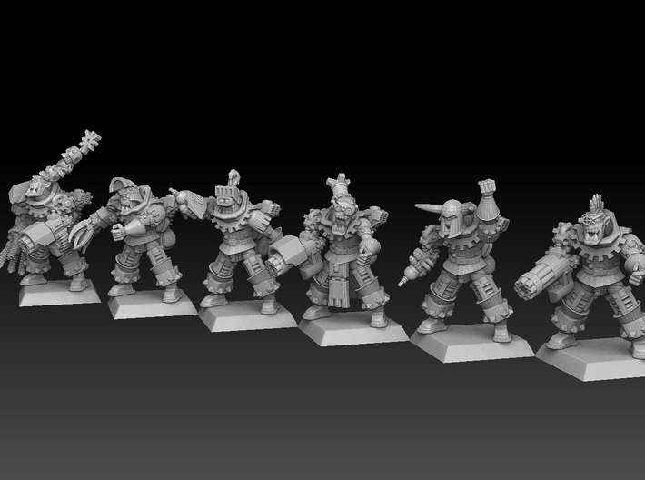 Tech Knight: Right Hand Weapon Pack 6 3d printed NOTE: Pack includes 5 arms. Bodies and bases are used only for reference, and are not included.  See product description.