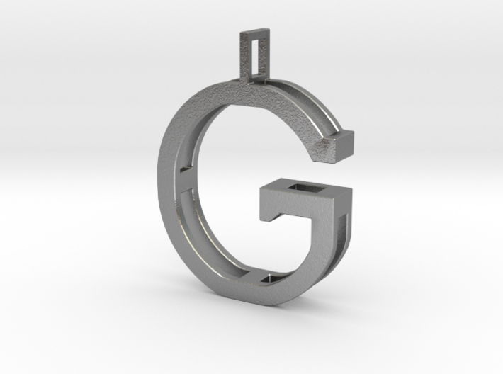 letter G monogram pendant 3d printed Natural Silver