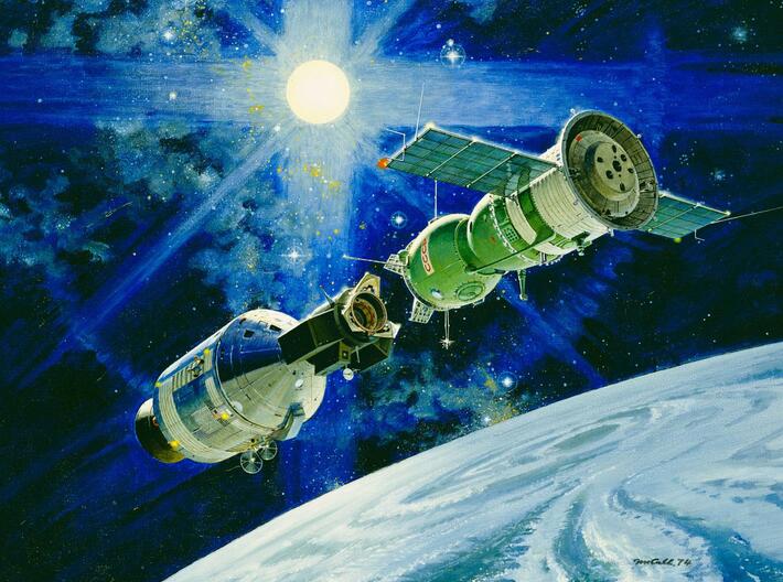 Nameplate Союз - Аполлон (Soyuz-Apollo) 3d printed Painting: NASA.