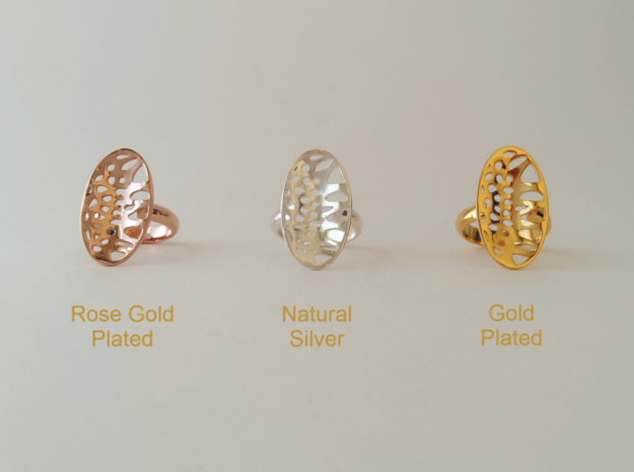 Lace Oval Ring  (Silver or Gold plated) 3d printed 
