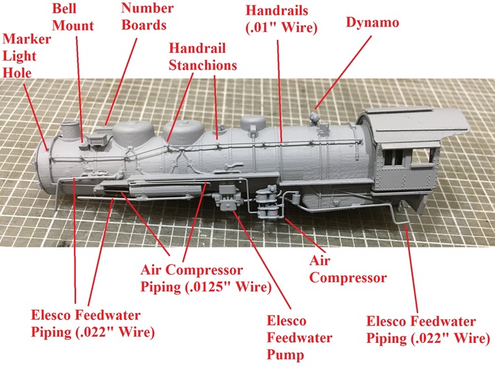 AT&amp;SF 4-8-2 - Detail parts Kit (N-Scale) 3d printed