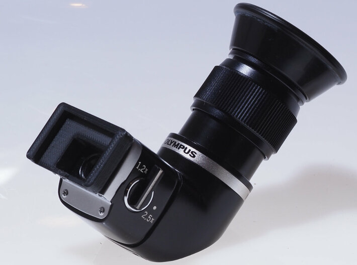Varimagni adapter for the OM-D E-M1 family 3d printed Prototype mounted to the angle finder