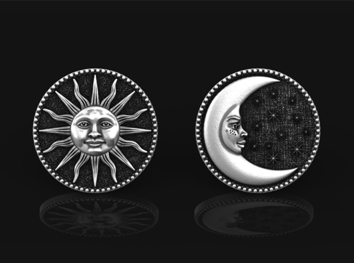 Sun &amp; Moon Cufflinks 3d printed