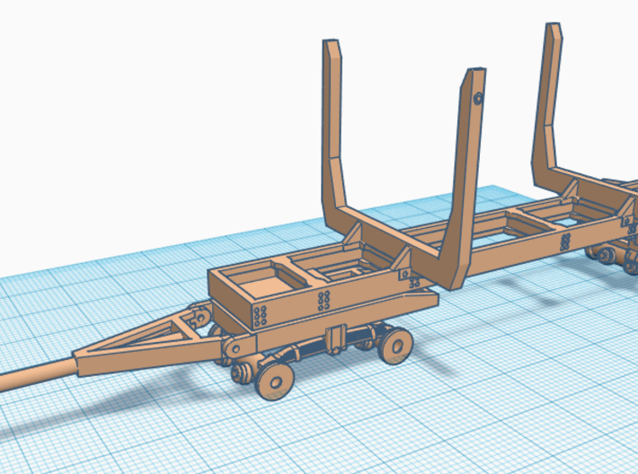 1/87th 20' log trailer, tandem axle front, angle  3d printed 