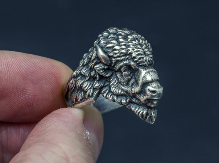 Bison Head Ring 3d printed