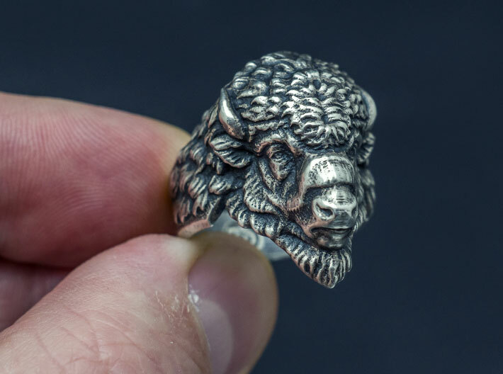 Bison Head Ring 3d printed 