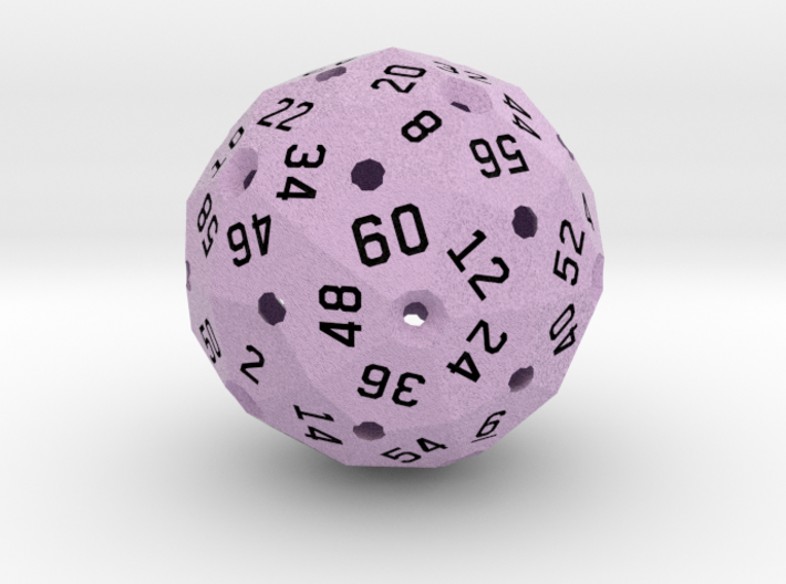 Hollow D60 3d printed Computer render in full color, showing the light purple.