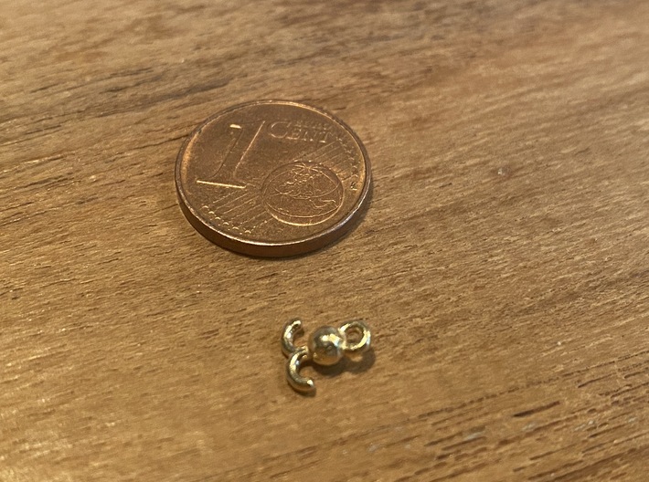 Hook with a weight for small cranes 3d printed hook (size comparison to Euro cent coin)