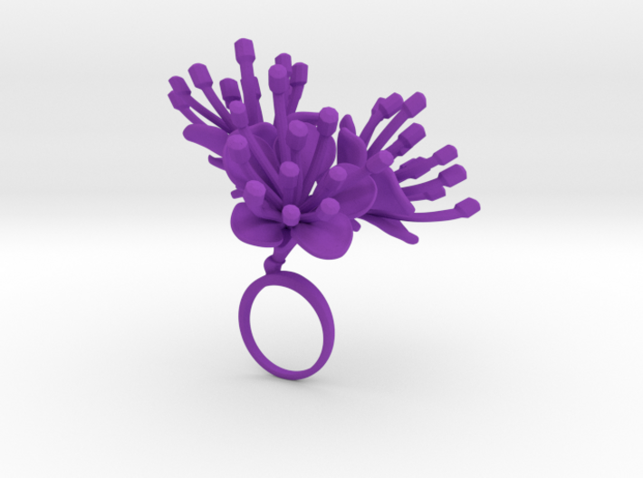 Ring with three large flowers of the Cherry 3d printed