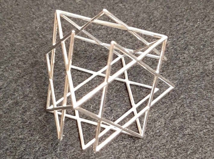 Star-of-David Tetrahedron 3d printed Rhodium plated brass