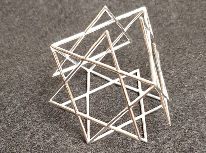 Star-of-David Tetrahedron 3d printed Rhodium plated brass, view 2