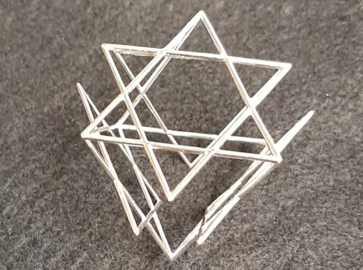 Star-of-David Tetrahedron 3d printed Rhodium plated brass, view 3