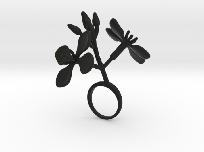 Ring with two large flowers of the Radish L 3d printed