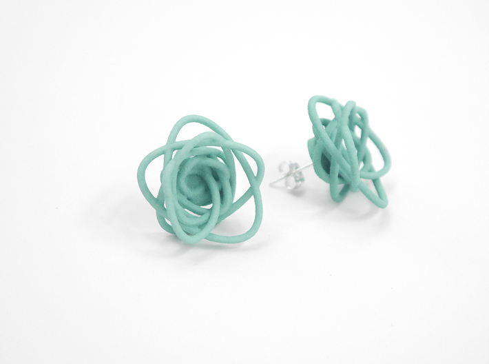 Sprouted Spirals Earrings (Studs) 3d printed Custom Dyed Color (Teal)